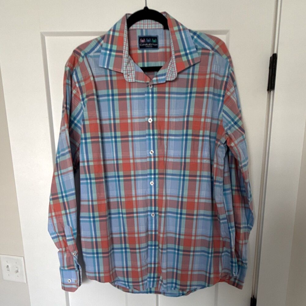 Charleston Threads Plaid Cotton Long Sleeve Button-Up Shirt Men's XL